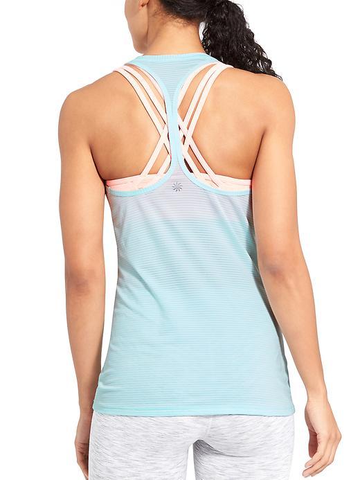 Athleta Womens High Neck Shadow Stripe Chi Tank Size L - Blue Tint