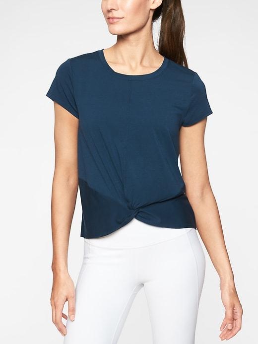 Athleta Womens Essence Twist Tee Constellation Blue Size L
