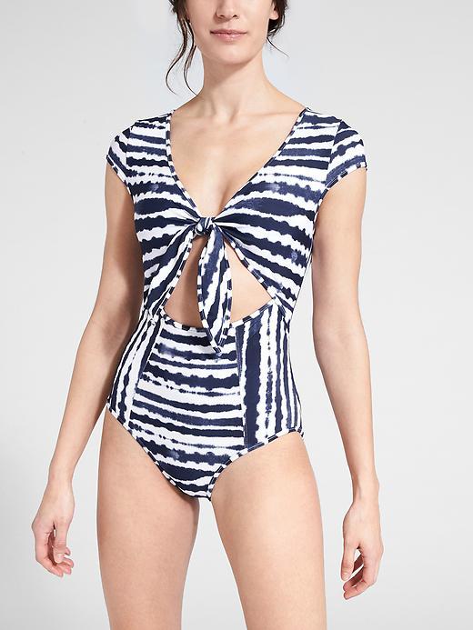 Athleta Womens Wave Break Tie One Piece Size L - Dress Blue