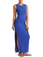 Athleta Womens Rib Henley Maxi Dress Size L Tall - Caspian Blue