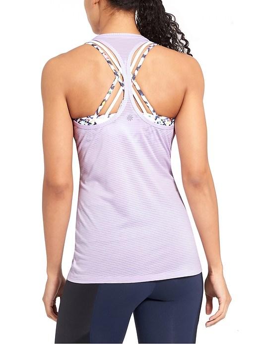 Athleta Womens High Neck Shadow Stripe Chi Tank Violet Mist Size M