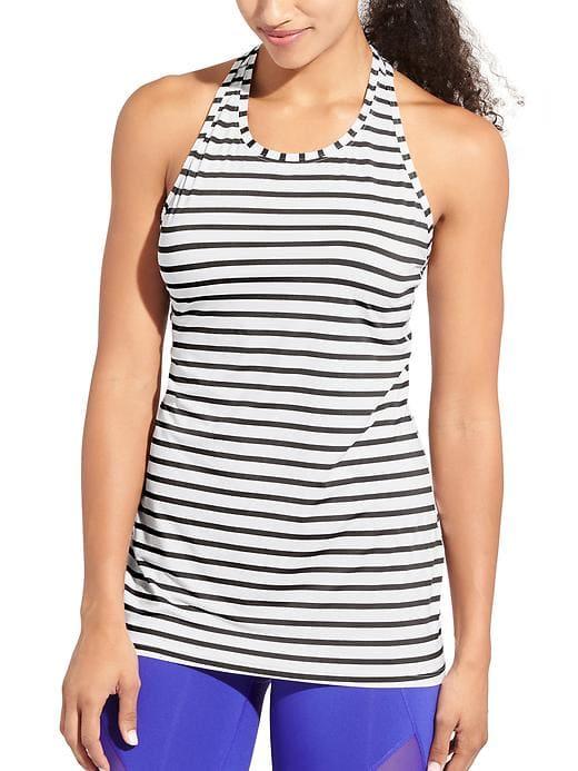 Athleta Womens High Neck Stripe Chi Tank Bright White/black Size Xs