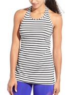 Athleta Womens High Neck Stripe Chi Tank Bright White/black Size Xs