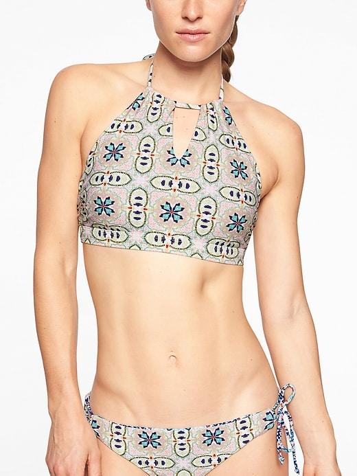 Athleta Womens Monaco High Neck Keyhole Bikini Top She Sells Seashells Size L