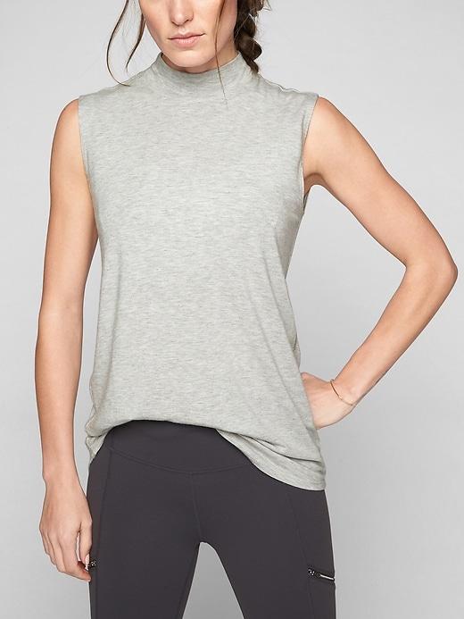 Athleta Womens Threadlight Relaxed Mock Neck Tank Grey Heather Size Xl