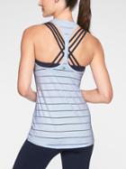 Athleta Womens Stripe Mesh High Neck Chi Tank Pure Blue Size Xl