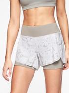 Athleta Womens Print Laser Run 2 In 1 Short 4&#34 Palm Print Size L