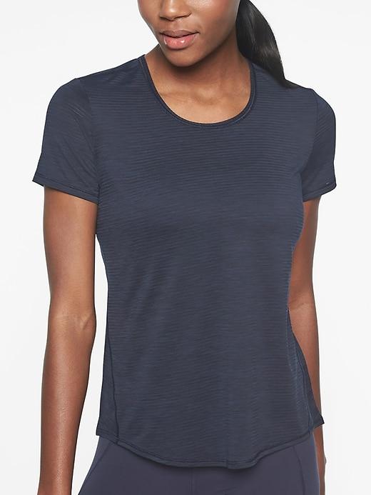 Athleta Womens Shadow Stripe Chi Tee Navy Size Xl