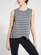 Athleta Womens Stripe Linen Criss Cross Tank Charcoal Heather/ Bright White Size S