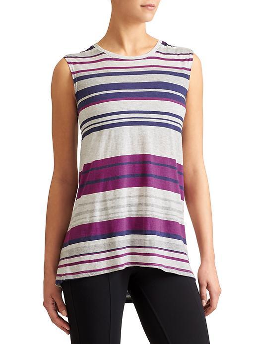 Athleta Womens Transcend Stripe Tank Size L - Grey Heather/indigo