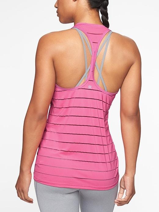Athleta Womens Stripe Mesh High Neck Chi Tank Pixie Dust Pink Size S