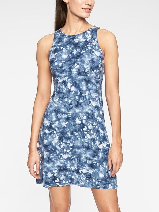 Athleta Womens Santorini High Neck Printed Dress Rip Tide Navy Size 2x