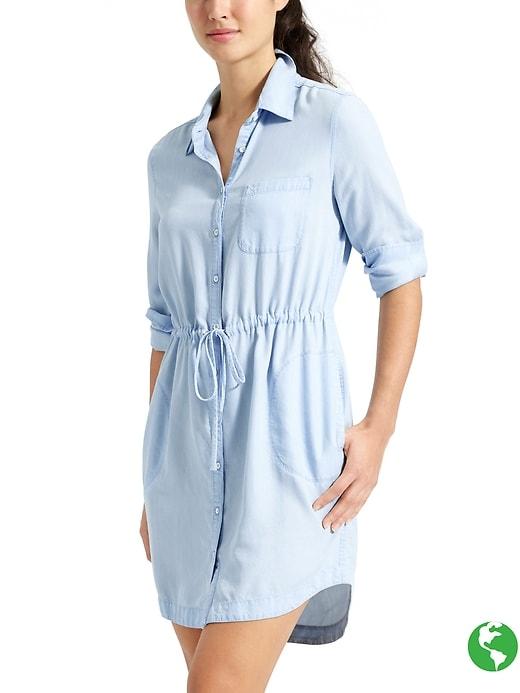 Athleta Womens Stellar Shirt Dress Size L Petite - Light Indigo