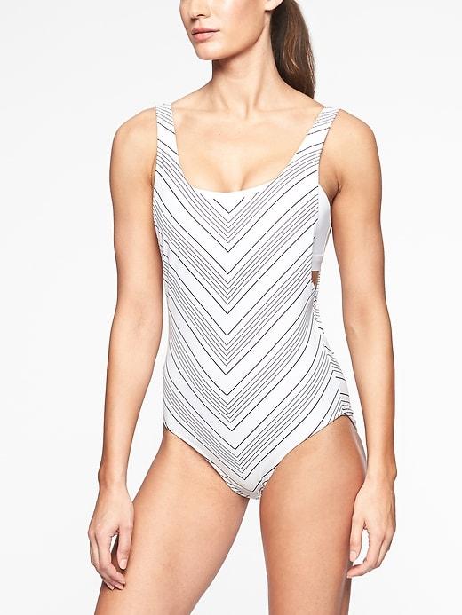 Athleta Womens Chevron High Leg One Piece White Size 40b/c