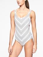 Athleta Womens Chevron High Leg One Piece White Size 40b/c