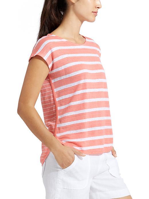 Athleta Womens Stripe Relaxed Newport Tee Size L - Tango Coral/bright White