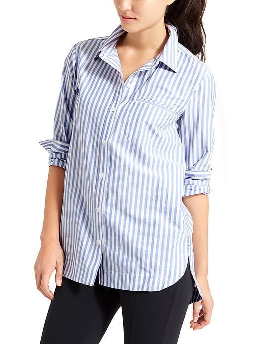 Athleta Womens Stripe Weekender Shirt Size S - Blue/white