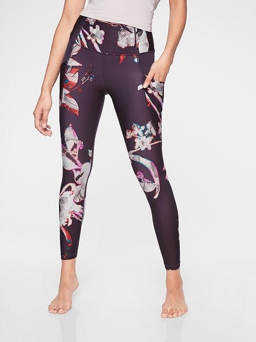 Athleta Womens Stash Pocket Floral Salutation Tight Regal Plum Size Xs