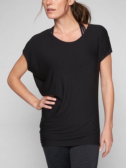 Athleta Womens Threadlight Asym Relaxed Tee Black Size Xs