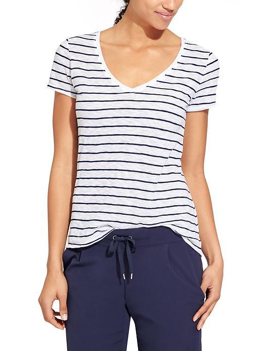 Athleta Womens Stripe Daily Tee Size M - Bright White/navy