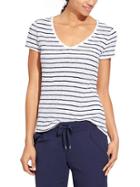 Athleta Womens Stripe Daily Tee Size M - Bright White/navy