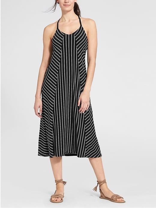 Athleta Womens Stripe Mix Dress Black Roadtrip Stripe Size L
