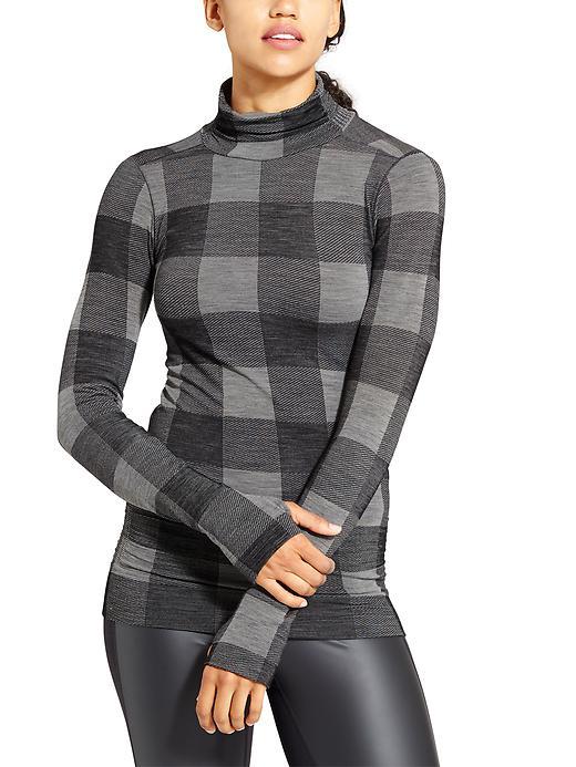 Athleta Womens Buffalo Check Remarkawool Turtleneck Size L - Grey Heather/black