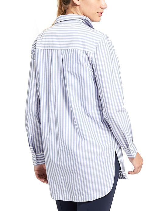 Athleta Womens Stripe Weekender Shirt Size M - Blue/white