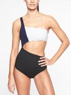 Athleta Womens Mod Block Cutout One Piece Dress Blue/ White/ Black Size L