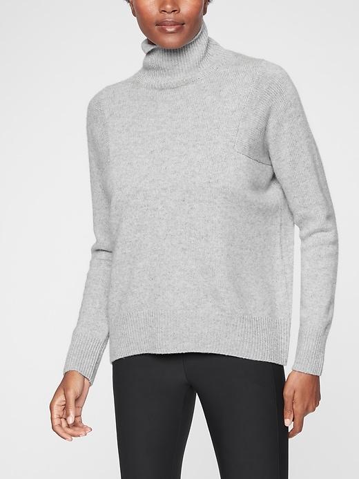 Athleta Womens Bedford Wool Cashmere Turtleneck Sweater Light Grey Heather Size Xs