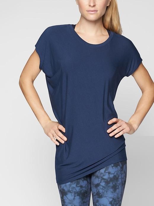 Athleta Womens Threadlight Asym Relaxed Tee Constellation Blue Size Xxs