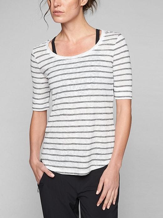 Athleta Womens Stripe Breezy Tee Bright White/ Black Size 1x