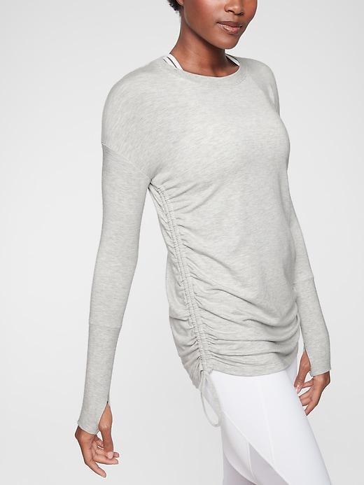 Athleta Womens Drishti Ruched Sweatshirt Light Grey Heather Size Xs
