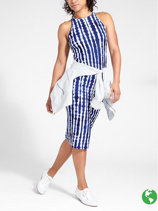 Athleta Womens Tidal Midi Dress Size L - Navy Beachcomber Print