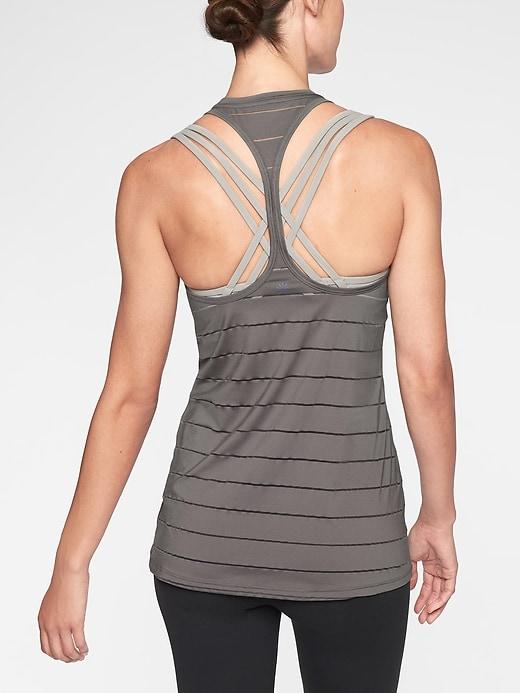 Athleta Womens Stripe Mesh High Neck Chi Tank Flagstone Grey Size Xxs