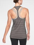 Athleta Womens Stripe Mesh High Neck Chi Tank Flagstone Grey Size Xxs