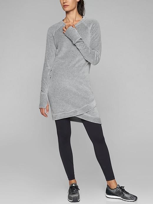 Athleta Womens Velour Criss Cross Dress Light Grey Heather Size M