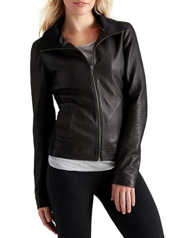 Athleta Womens Strut Leather Jacket Size M - Black