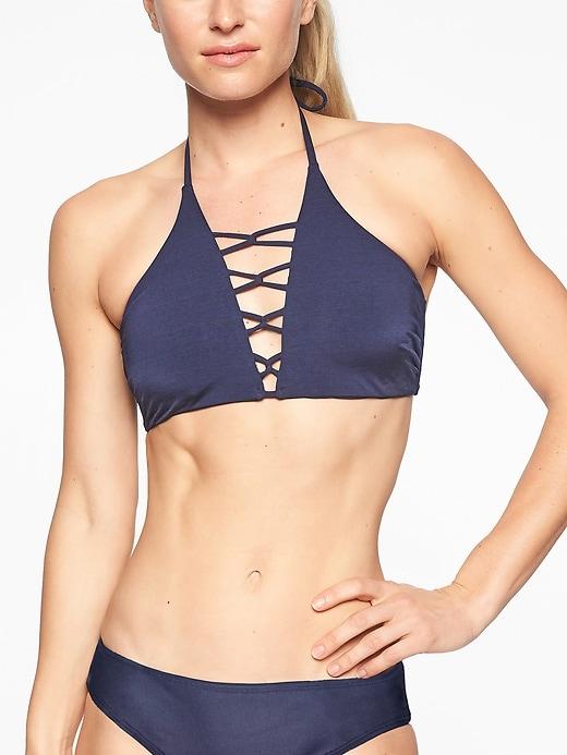 Athleta Womens Aqualuxe Loop Bikini Top Dress Blue Size Xxs