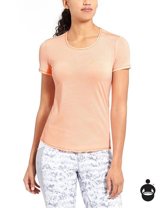 Athleta Womens Shadow Stripe Chi Tee Size M Tall - Energetic Peach