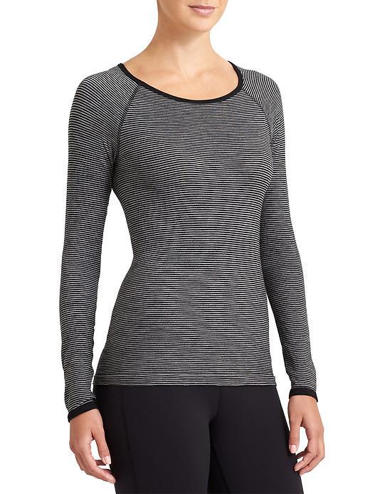 Athleta Womens Remarkawool Top Stripe Size L - Black/ Grey Heather