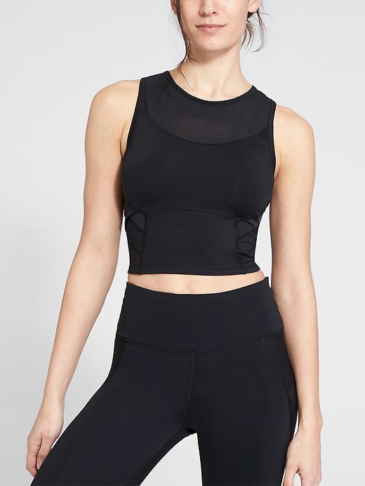 Athleta Womens Mesh Cropped Stealth Tank Size M Tall - Black