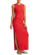 Athleta Womens Rib Henley Maxi Dress Size L Tall - Saffron Red