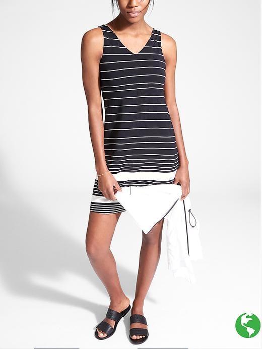 Athleta Womens Printed Santorini Dress 3.0 Size M Tall - Black/white Stripe