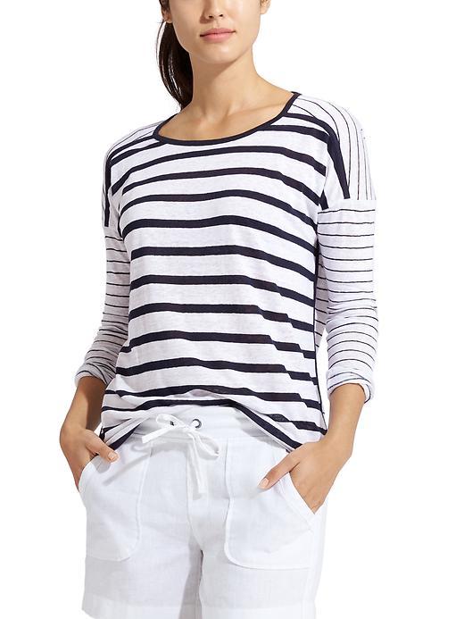 Athleta Womens Stripe Newport Top Size L - Bright White/navy