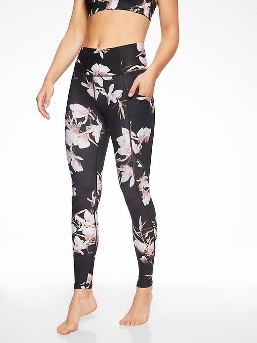 Athleta Womens Stash Pocket Floral Salutation Tight Black Size Xs