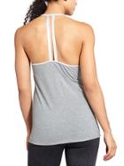 Athleta Womens Essence Satin Mesh Tank Size L - Light Grey Heather/bright White