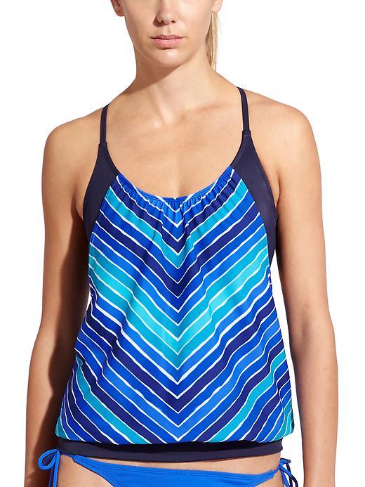Athleta Womens Water Stripe Blousy Tankini Size 40b/c - Caspian Blue
