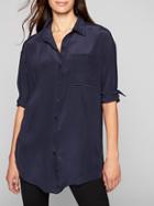 Athleta Womens Washable Silk Button Down Tunic Size L Petite - Navy