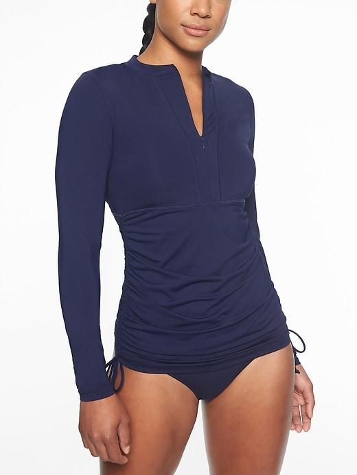 Athleta Womens Ruched Rashguard Dress Blue Size Xxs